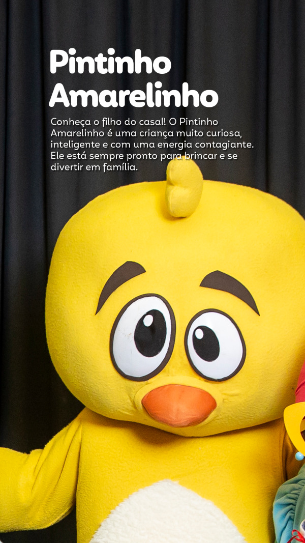 Pintinho Amarelinho: Conheça o filho do casal! O Pintinho é uma criança muito curiosa, inteligente e com uma energia contagiante. Ele está sempre pronto para brincar e se divertir em família.